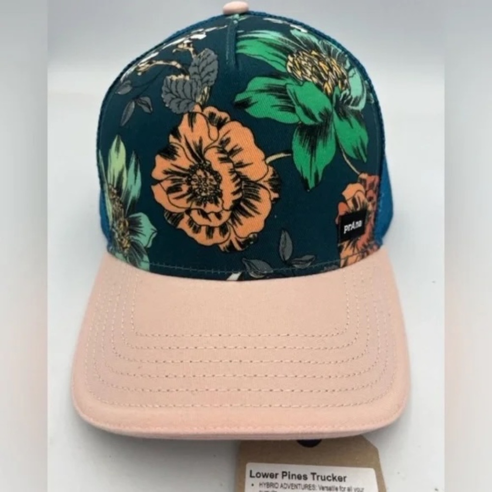 Prana lower pines trucker hat rosette camelia